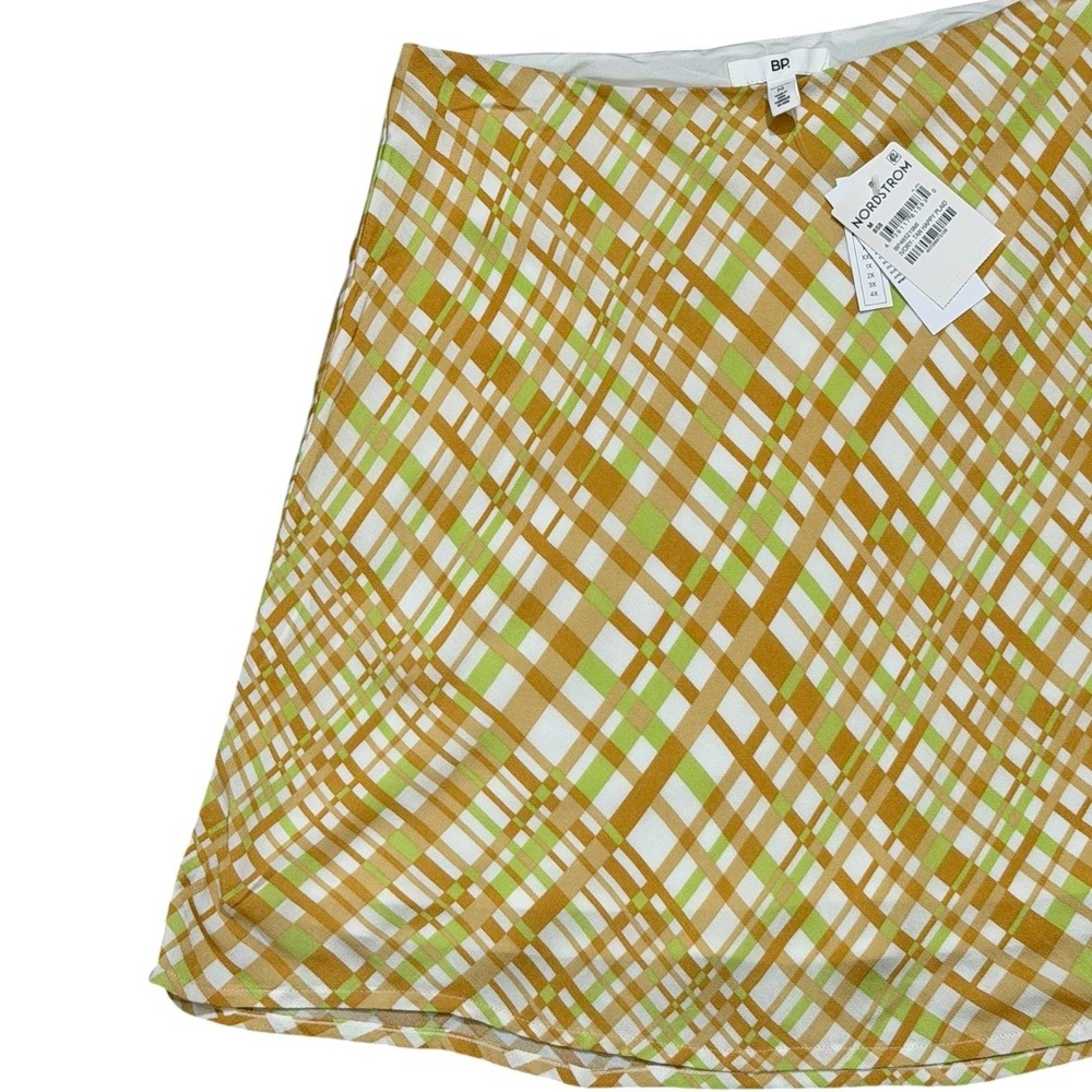 BP. Preppy Plaid Flowy Mini Skirt Retro High Waist Green Brown Womens Size M NWT - Picture 5 of 7